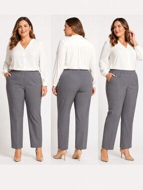 Alfred Dunner Gray Pull-On Dress Pants Plus Size 22W Career Stretch Slacks EU
